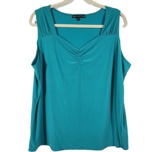 Suzie in the City Teal sleeveless Square V neck drape Top size 2X